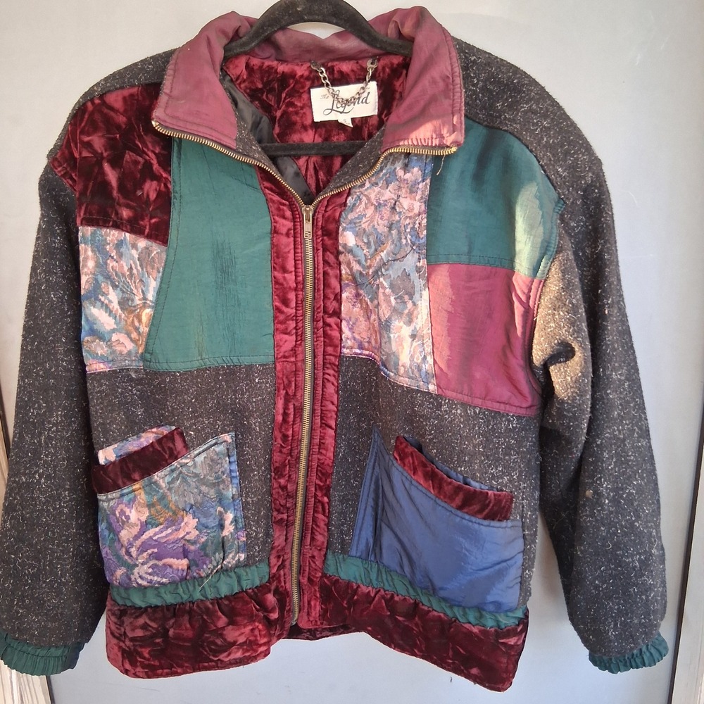 Vintage 80s 90s Patchwork Bomber Jacket Velvet Tapestry Mixed Media S STUNNING